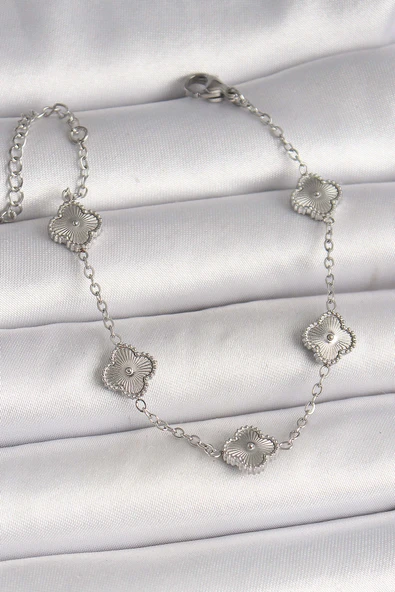 316L Çelik Gümüş Renk İşlemeli Baby Boy Yonca Model Kadın Bileklik ürün görseli 1