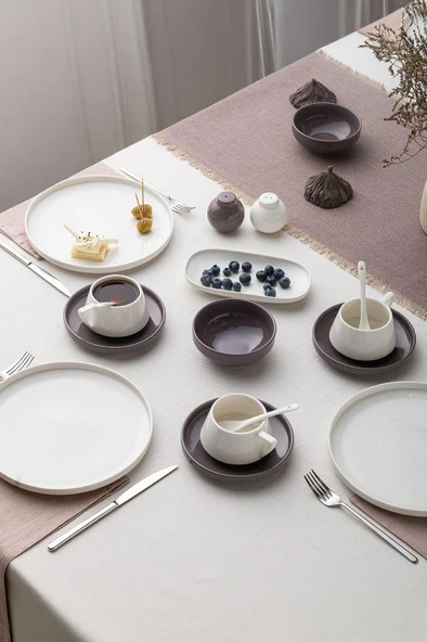 Beyaz - Gri Parla 32 Parça 6 Kişilik Kahvaltı Takımı - 10