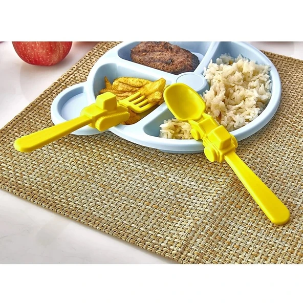 Figürlü Mama Çatal Kaşık Seti - Sarı - 5