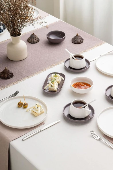 Beyaz - Gri Parla 32 Parça 6 Kişilik Kahvaltı Takımı - 11