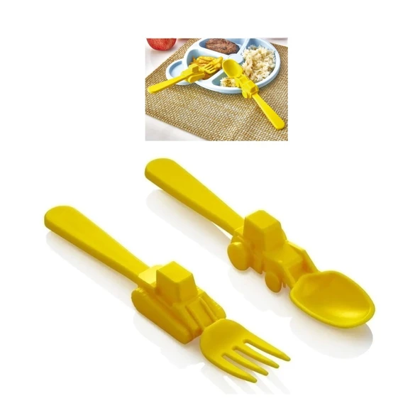 Figürlü Mama Çatal Kaşık Seti - Sarı - 7