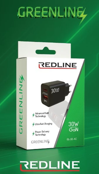 Redline Gl-30w-Ac Black Charge Şarj Başlığı Usb + Type-C Kablosu Yoktur ürün görseli