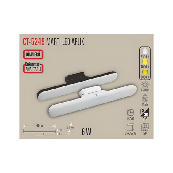 CATA Martı Ledli Aplik 3 Renk Dokunmatik Anahtarlı CT-5249 - Resim 3