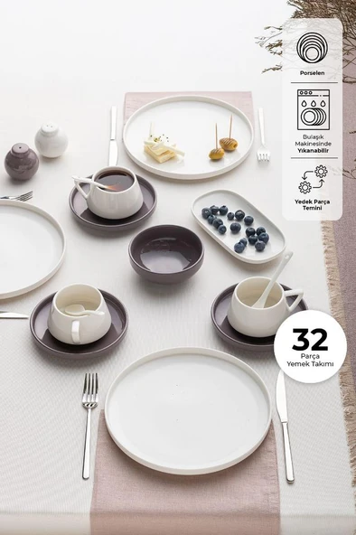 Beyaz - Gri Parla 32 Parça 6 Kişilik Kahvaltı Takımı - 2