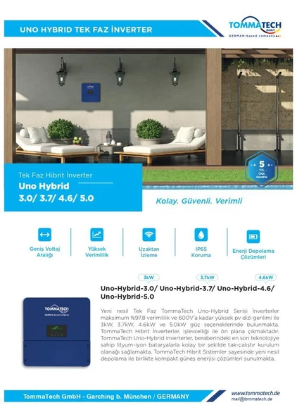TommaTech Uno Hybrid 5.0kW Tek Faz İnverter - Resim 2