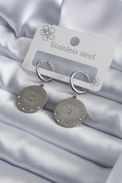 316L Çelik Gümüş Renk Göz İşleme Zirkon Taş Detay Kadın Küpe ürün görseli 1