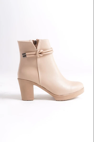 JET-JULY Fermuarlı Ortopedik Taban Topuklu Kadın Bot CTT - Ten - Resim 6