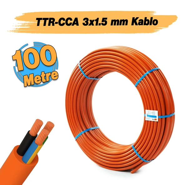 TTR CCA Çok Telli 3x1.5 mm 100 Metre Elektrik Kablosu Turuncu Renk Topraklı İletken Kablo H05VV-F - Resim 3