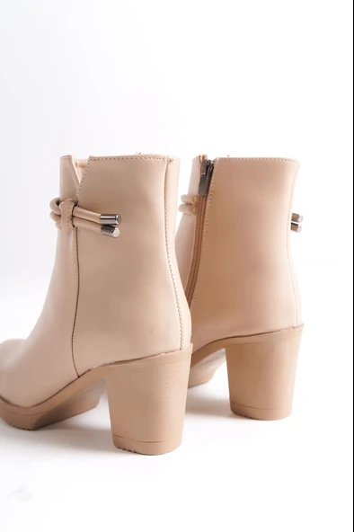 JET-JULY Fermuarlı Ortopedik Taban Topuklu Kadın Bot CTT - Ten - Resim 5