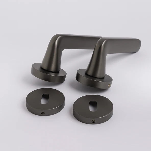 Mat Titan Oda Tipi Kapı Kolu Rozetli Sağ Sol Uygun Modern İç Kapı Kilitli 1 Takım - Resim 4