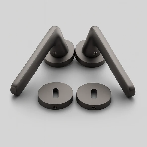 Mat Titan Oda Tipi Kapı Kolu Rozetli Sağ Sol Uygun Modern İç Kapı Kilitli 1 Takım ürün görseli