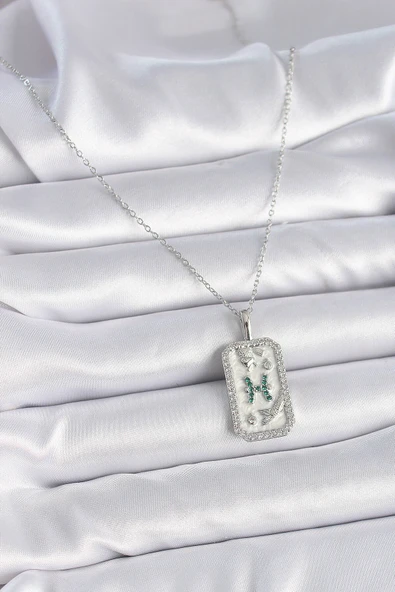 316L Çelik Gümüş Renk Zincir Balık Burcu Zirkon Taşlı Kadın Kolye - Resim 2