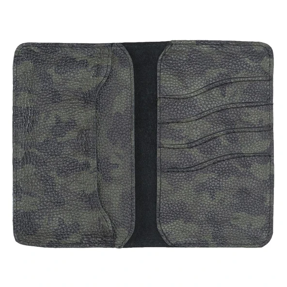 Leony 6.1 inch Uyumlu Deri Kartlıklı Kılıf Kamuflaj Yeşil - 2