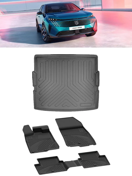 Sahler Peugeot 3008 Hybrid 2024 Sonrası 4.5D Paspas 3D Alt Bagaj Havuzu Set