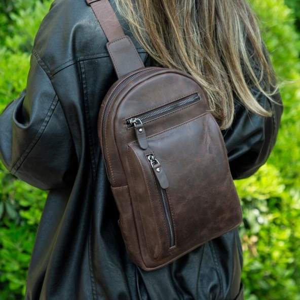 Blake Gerçek Deri Çapraz Çanta Antik Koyu Kahve - 4