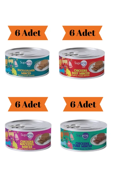Supreme Cat Kıyılmış Karışık Yetişkin Kedi Konservesi 85Gr x 24 Adet (4 Çeşit) ürün görseli 1