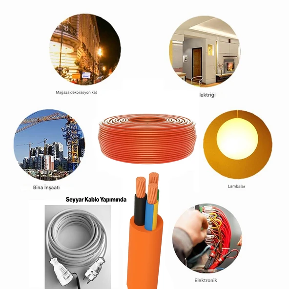 TTR CCA Çok Telli 3x2.5 mm 100 Metre Elektrik Kablosu Turuncu Renk Topraklı İletken Kablo H05VV-F - Resim 4