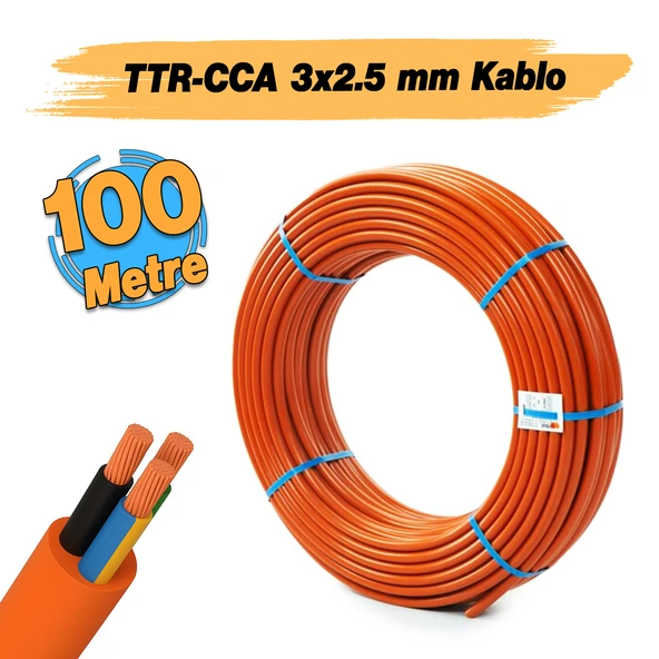 TTR CCA Çok Telli 3x2.5 mm 100 Metre Elektrik Kablosu Turuncu Renk Topraklı İletken Kablo H05VV-F - Resim 2