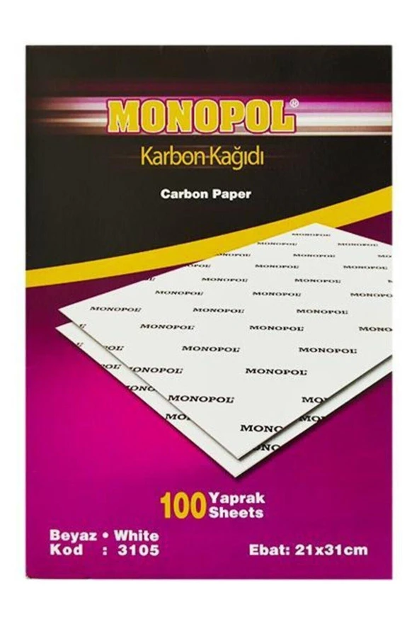 Monopol Karbon Kağıdı 100 LÜ A3 Beyaz (1 Paket 100 Adet)