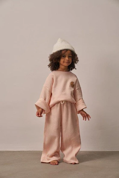 Pudra Cookie Nakışlı Dökümlü Alt Üst Takım - Resim 2