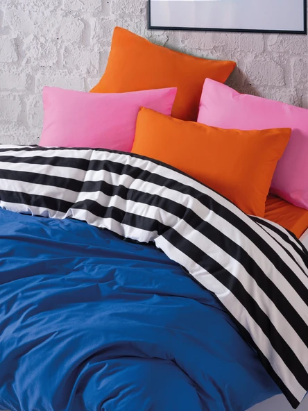 Cozy Home Popping Colors Çift Kişilik Lastikli Çarşaflı Nevresim Takımı Dusk Mavi 180x200 ürün görseli 1