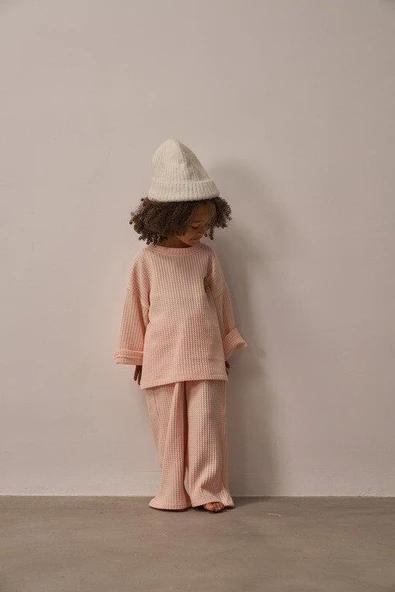 Pudra Cookie Nakışlı Dökümlü Alt Üst Takım - Resim 7