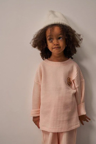 Pudra Cookie Nakışlı Dökümlü Alt Üst Takım - Resim 9