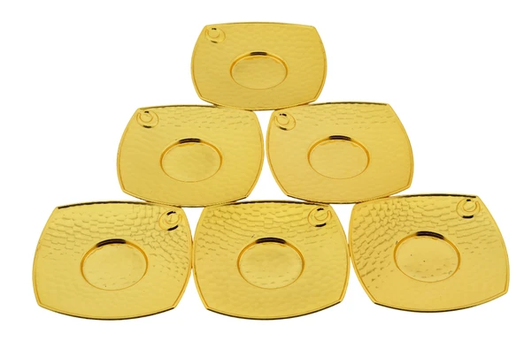 Metal 6 Kişilik Altın Renkli Dövme Kare Çay Tabağı - 4