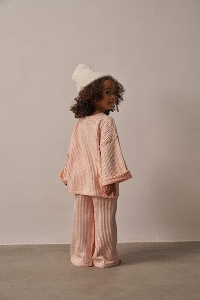 Pudra Cookie Nakışlı Dökümlü Alt Üst Takım - Resim 4