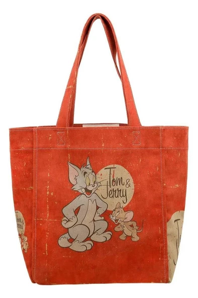 Kadın Vegan Turuncu Large Tote Bag - Warner Bros Tom & Jerry Tasarım - 2