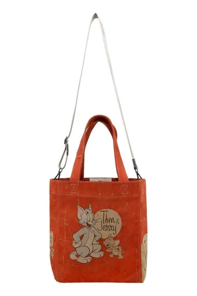 Kadın Vegan Turuncu Large Tote Bag - Warner Bros Tom & Jerry Tasarım - 6