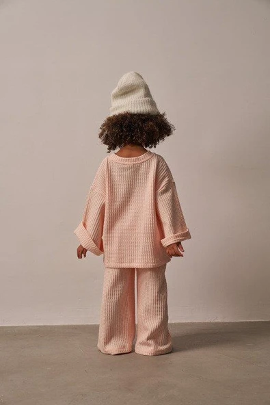 Pudra Cookie Nakışlı Dökümlü Alt Üst Takım - Resim 8