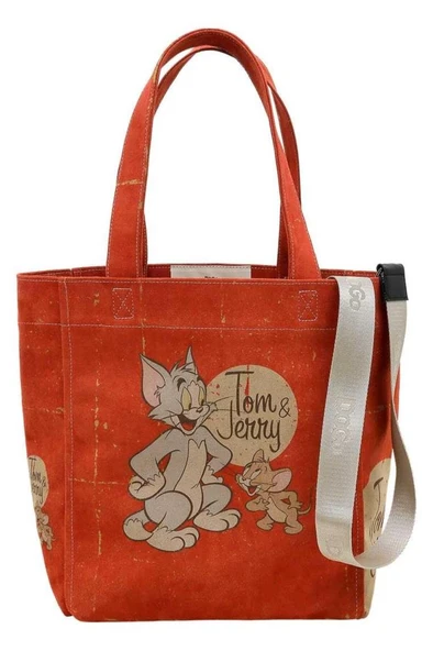Kadın Vegan Turuncu Large Tote Bag - Warner Bros Tom & Jerry Tasarım