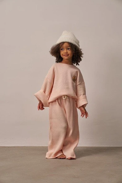 Pudra Cookie Nakışlı Dökümlü Alt Üst Takım - Resim 5