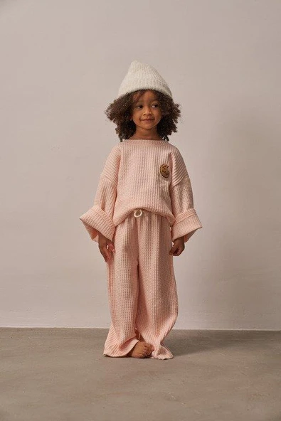 Pudra Cookie Nakışlı Dökümlü Alt Üst Takım ürün görseli