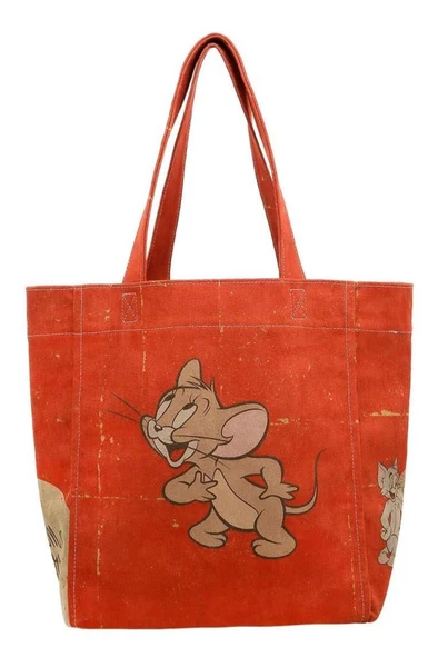 Kadın Vegan Turuncu Large Tote Bag - Warner Bros Tom & Jerry Tasarım - 4