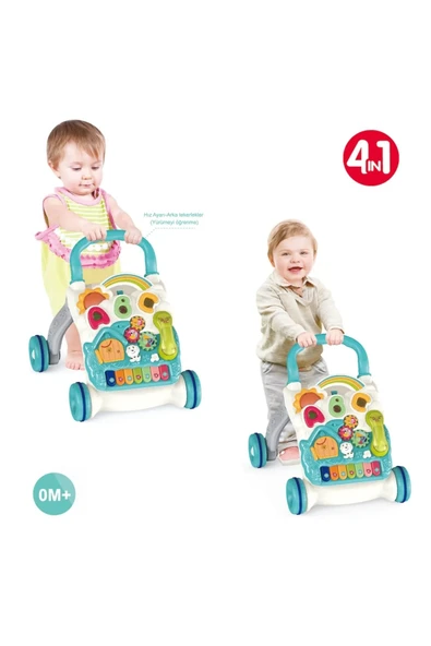 Vardem Piyanolu 4 in 1 Bebek Yürüteci Turkuaz ( BIB-6017 )