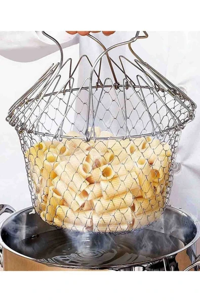 Çok Fonksiyonlu Pratik Süzgeç Katlanır - Kızartma Haşlama Aparatı -Chef Basket - 4