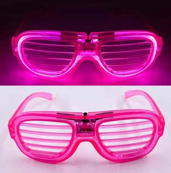 Pembe Led Işıklı Parti Gözlüğü - Neon Glow Şerit Gözlük 3 Modlu - 4
