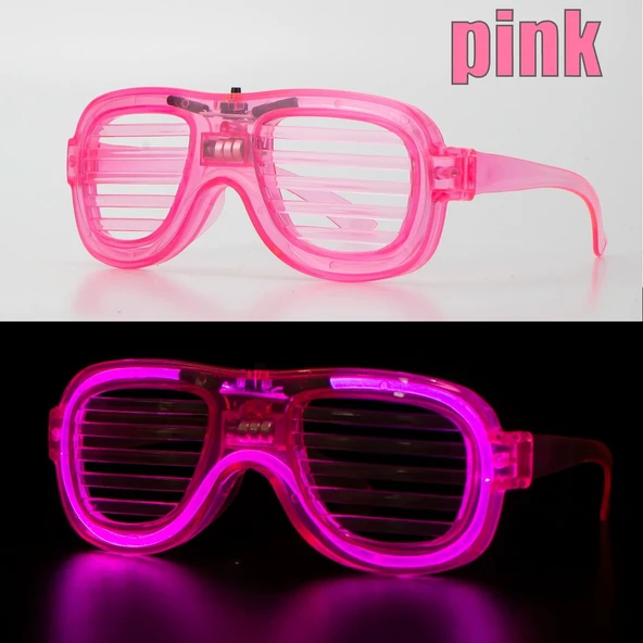 Pembe Led Işıklı Parti Gözlüğü - Neon Glow Şerit Gözlük 3 Modlu - 6