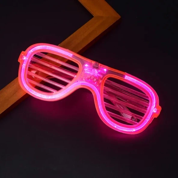 Pembe Led Işıklı Parti Gözlüğü - Neon Glow Şerit Gözlük 3 Modlu - 5