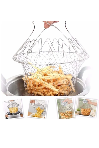 Çok Fonksiyonlu Pratik Süzgeç Katlanır - Kızartma Haşlama Aparatı -Chef Basket - 5