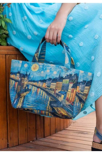 Kadın Vegan Çok Renkli Medium Tote Bag - Sea Sparkles Tasarım ürün görseli