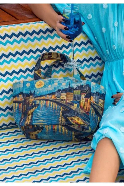 Kadın Vegan Çok Renkli Medium Tote Bag - Sea Sparkles Tasarım - Resim 2