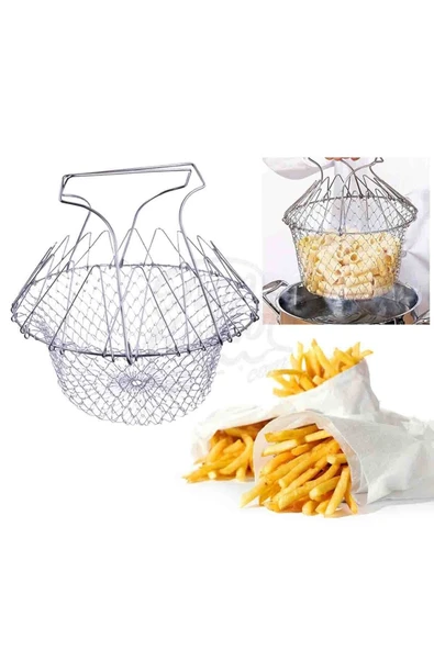 Çok Fonksiyonlu Pratik Süzgeç Katlanır - Kızartma Haşlama Aparatı -Chef Basket - 3