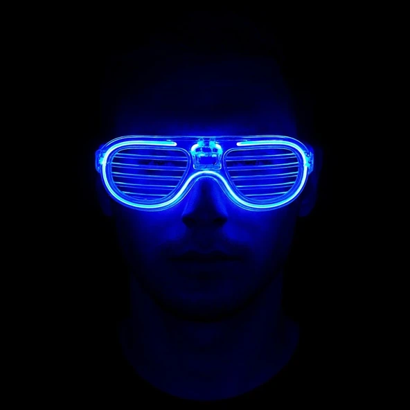 Mavi Led Işıklı Parti Gözlüğü - Neon Glow Şerit Gözlük 3 Modlu - Resim 7
