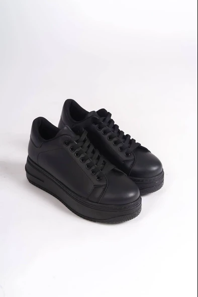 JET-BIANA Bağcıklı Ortopedik Taban Kadın Sneaker Spor Ayakkabı CST - Siyah - Resim 4