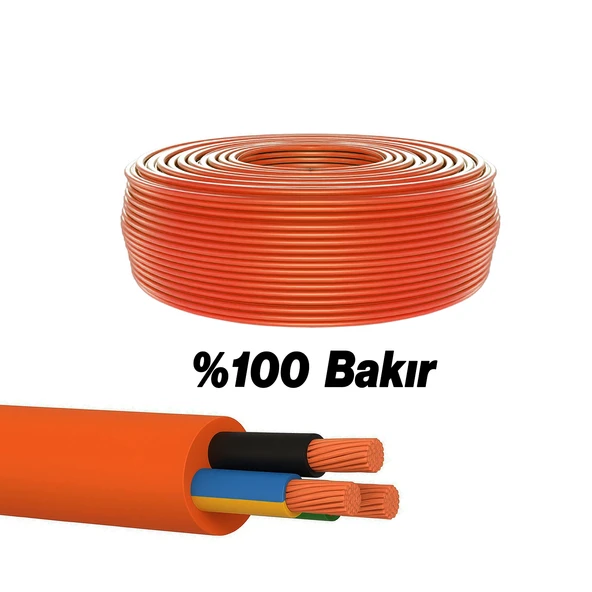%100 Bakır Çok Telli 3x2.5 mm 100 Metre Elektrik Kablosu Turuncu Elektrikli Araç Şarj Uygun Uyumlu - Resim 4