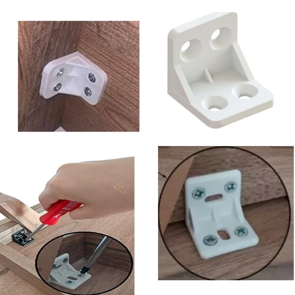 Plastik L Köşe Bağlantı Aparatı, L Plastik Gönye Köşebent Beyaz 12 Adet - Resim 4