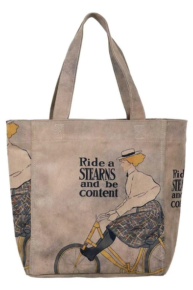 Kadın Vegan Deri Gri Large Tote Bag - Rider Woman Tasarım - 6